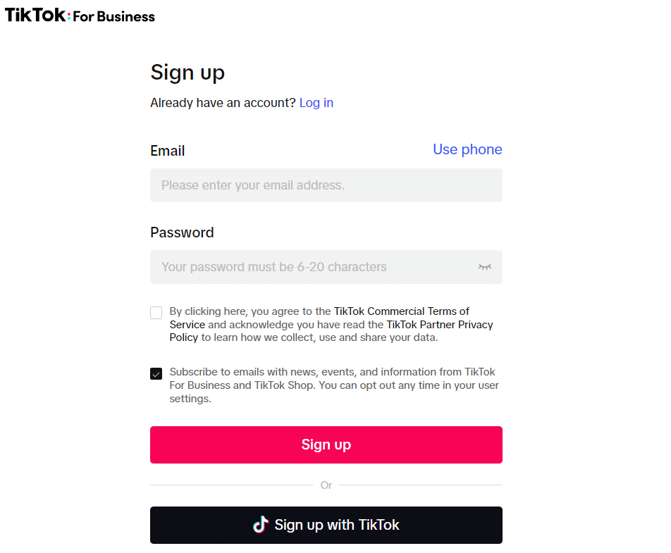 TikTok Ads Registration